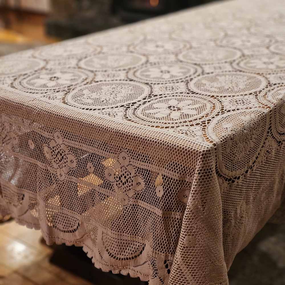 Elegant Ecru Beige Lace Tablecloth